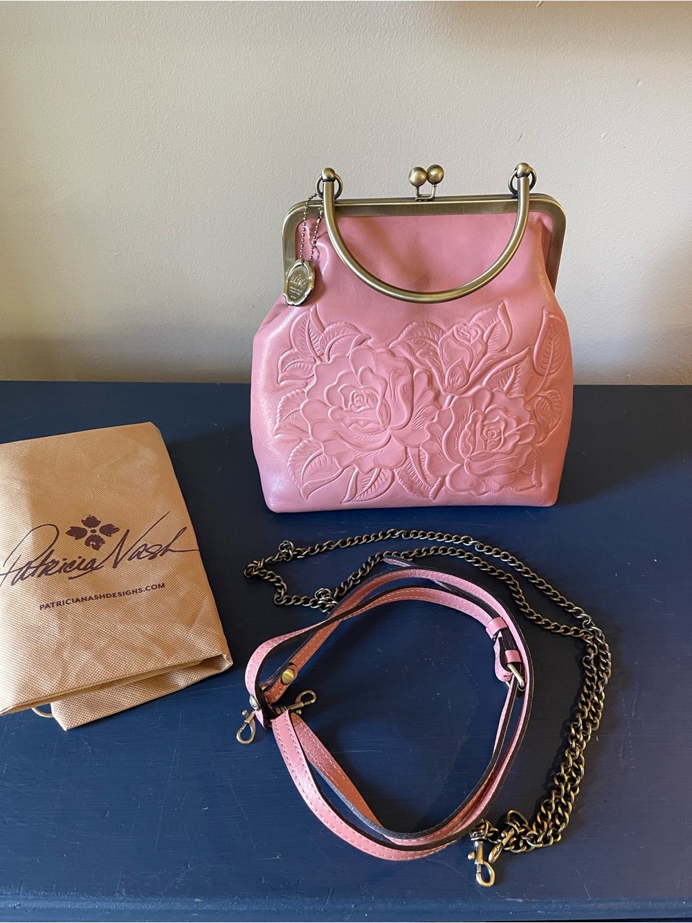 Patricia Nash Pink Embossed Leather Frame Crossbody Bag